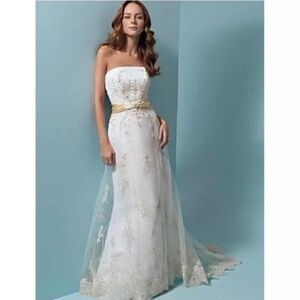 Alfred Angelo White and Gold Wedding Dress